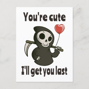Carte Postale Cute Grim Reaper avec coeur romantique