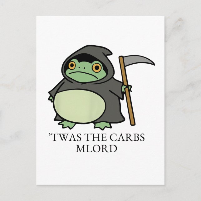 Carte Postale Cute Grim Reaper Frog - ’Twas Carbs M’Lord (Devant)
