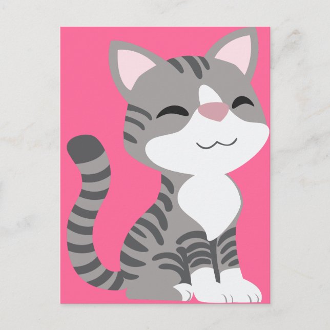 Carte Postale Cute Gris Souriant Tabby Chat (Devant)