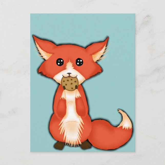 Carte Postale Cute Gros Gros Renard Oeil Manger Un Cookie (Devant)