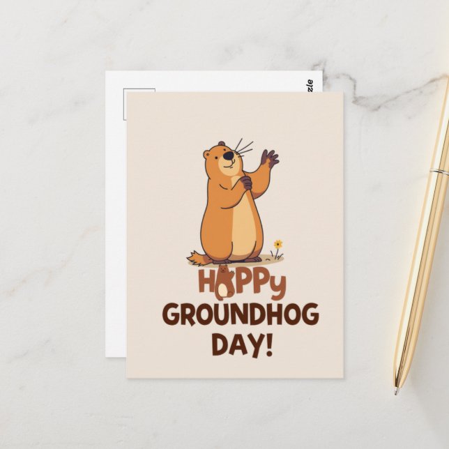 Carte Postale Cute Groundhog Illustration Classic Groundhog Day (Devant/Arrière en situation)