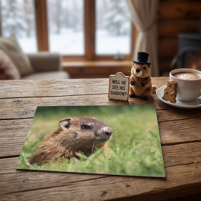 Carte Postale Cute Groundhog Peeking Green Grass Photo (Créateur téléchargé)