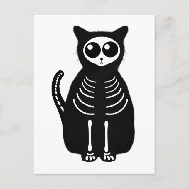 Carte Postale Cute Halloween Cartographier Chat Squelette (Devant)