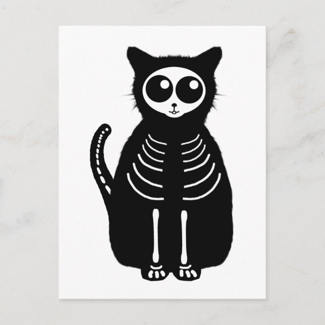Carte Postale Cute Halloween Cartographier Chat Squelette (Devant)