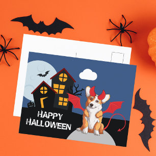 Carte Postale Cute Halloween Corgi Devil Costume Hauné Maison