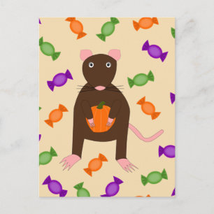 Carte Postale Cute Halloween Rat et Citrouille