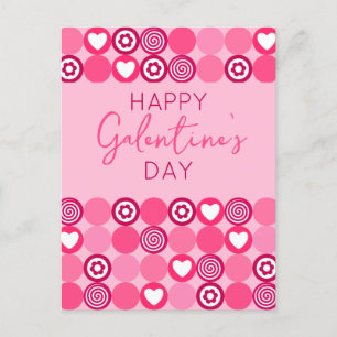 Carte Postale Cute Happy Galentine's Day Coeur rose et Fleur
