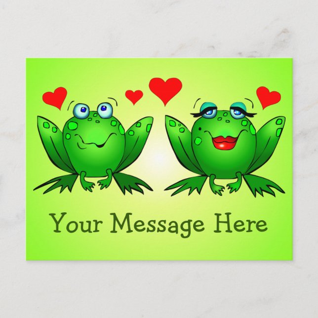 Carte Postale Cute Happy Green Frogs w Hearts Message personnali (Devant)