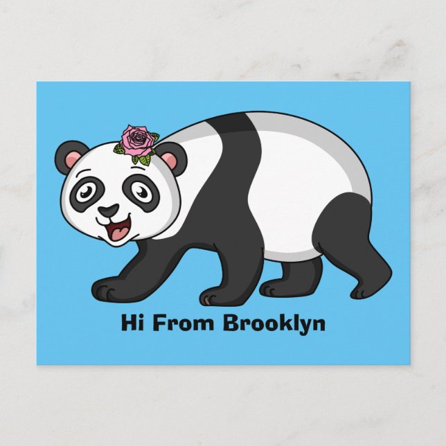 Carte Postale Cute happy panda bear with flower cartoon (Devant)
