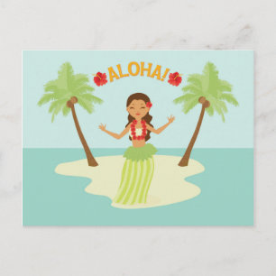 Carte Postale Cute Hawaiian Hula Girl Luau Palm Trees Island