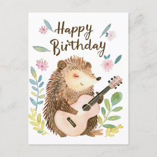 Carte Postale Cute Hedgehog jouant Guitare Anniversaire