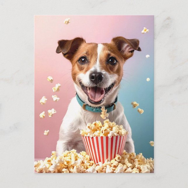 Carte Postale Cute Jack Russell Terrier Avec Popcorn (Devant)