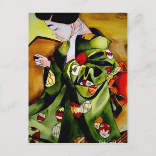 Carte Postale Cute japonais Geisha aquarelle originale
