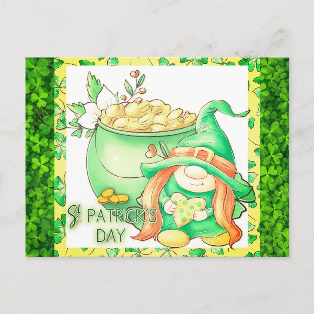 Carte Postale Cute Jour de la Saint Patrick Gnome Girl Green Sha (Devant)