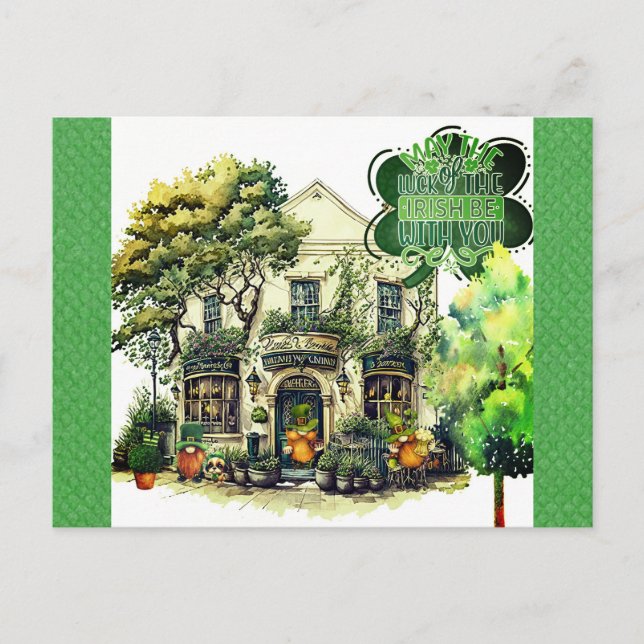 Carte Postale Cute Jour de la Saint Patrick Gnome Irish Pub Bar (Devant)