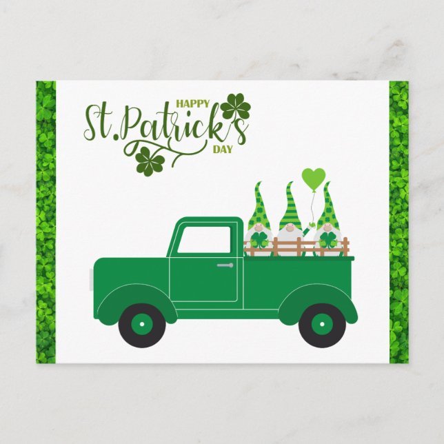 Carte Postale Cute Jour de la Saint Patrick Gnome Shamrock Green (Devant)