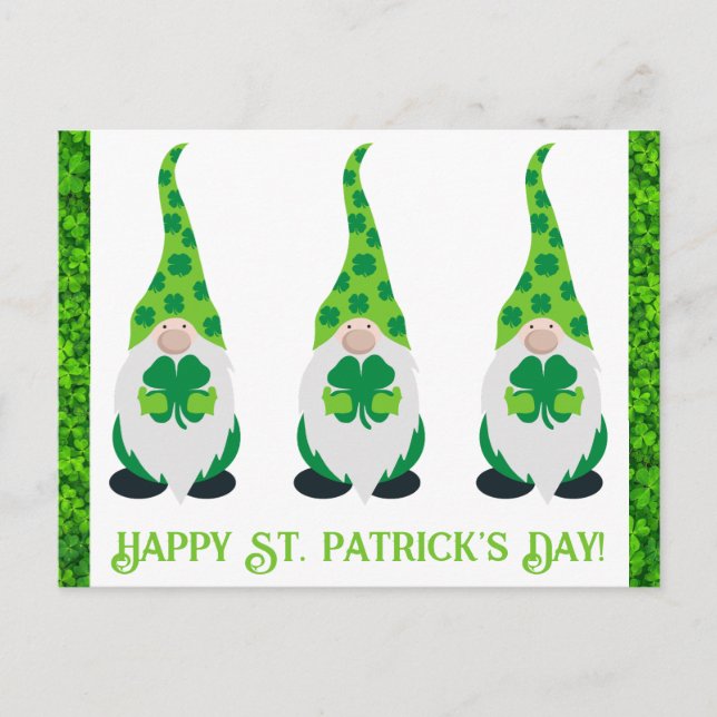 Carte Postale Cute Jour de la Saint Patrick Gnome Shamrock vert (Devant)