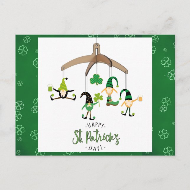 Carte Postale Cute Jour de la Saint Patrick Gnome Shamrock vert (Devant)