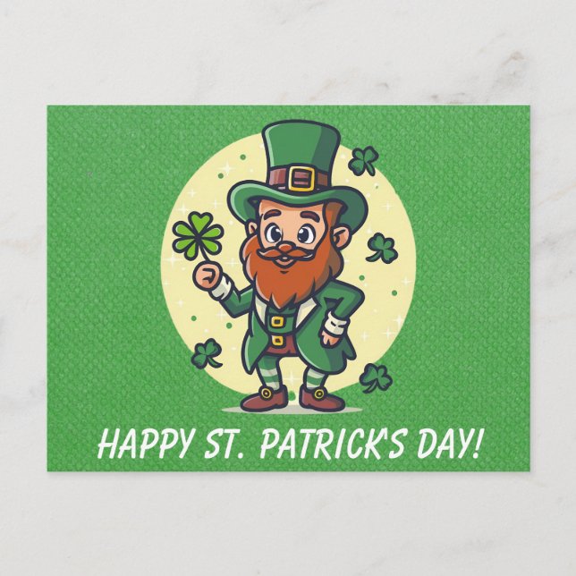 Carte Postale Cute Jour de la Saint Patrick irlandais Leprechaun (Devant)