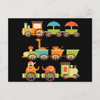 Carte Postale Cute Jungle Safari Animaux Train Cadeaux Enfants B