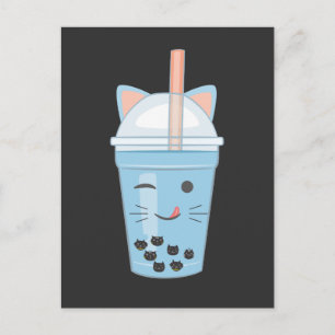 Carte Postale Cute Kawaii Buble Tea Boba Milk Tea Cat