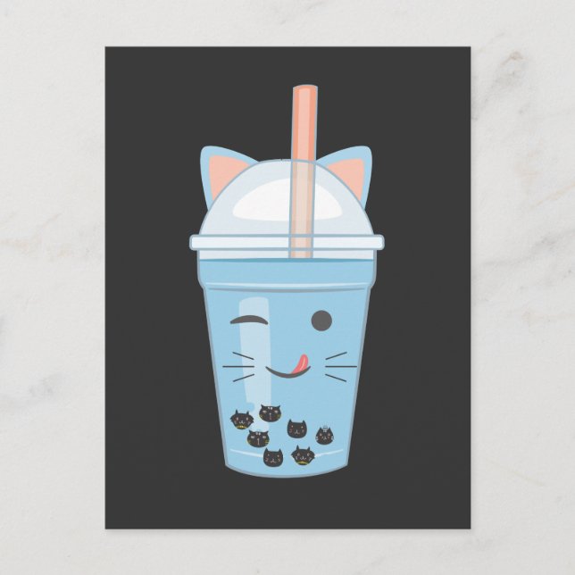 Carte Postale Cute Kawaii Buble Tea Boba Milk Tea Cat (Devant)