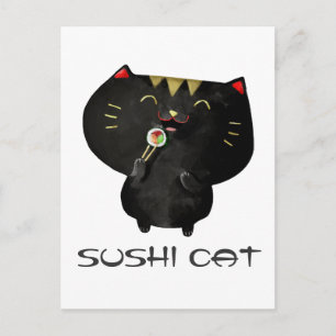 Carte Postale Cute Kawaii Chat Sushi Noir