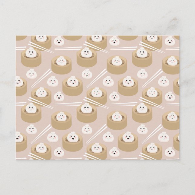 Carte Postale Cute Kawaii Dumplings Baguettes en vapeur (Devant)