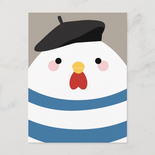 Carte Postale Cute Kawaii French Hen Illustration (Devant)