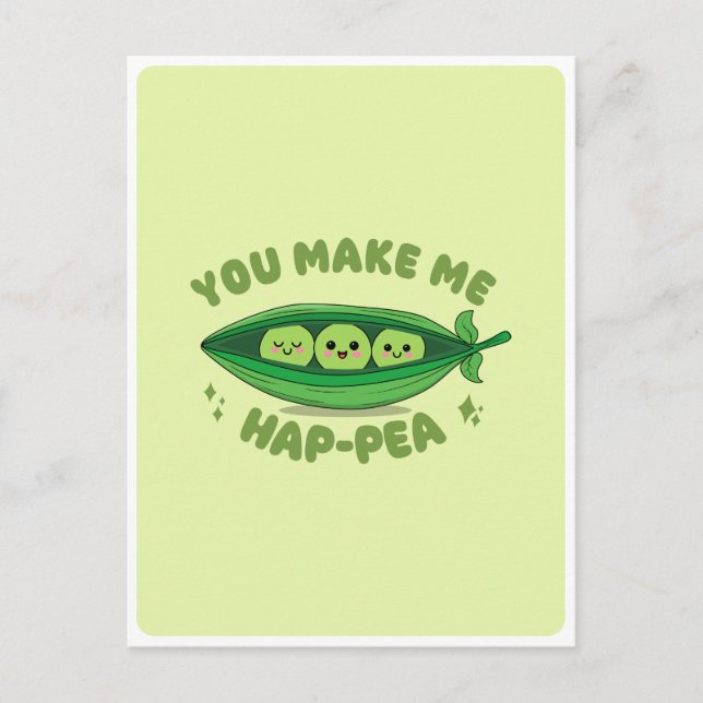 Carte Postale Cute Kawaii Green Peas Veggie Food Pun Lotion (Devant)