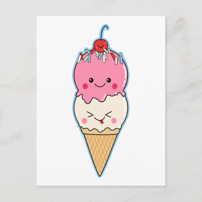 Carte Postale Cute Kawaii Ice Cream (Devant)