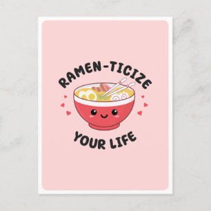 Carte Postale Cute Kawaii Ramen Asiatique Alimentation Pun Roman