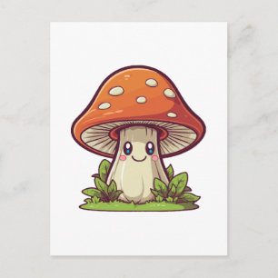 Carte Postale Cute kawaii style, La recherche de champignons