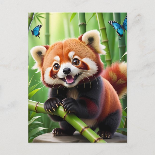 Carte Postale Cute Kawaii style Panda rouge dans une forêt de Ba (Devant)