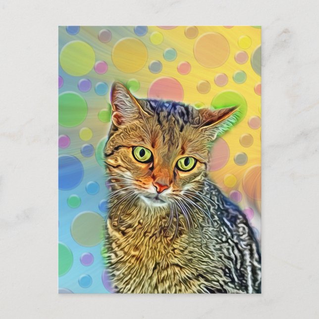 Carte Postale Cute kitten - abstrait - peinture colorée (Devant)