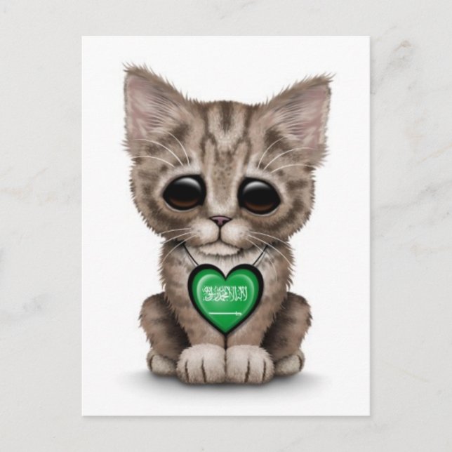 Carte Postale Cute Kitten Chat avec le coeur de l'Arabie Saoudit (Devant)