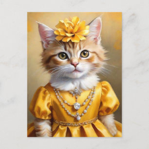 Carte Postale Cute Kitty Chat en robe jaune
