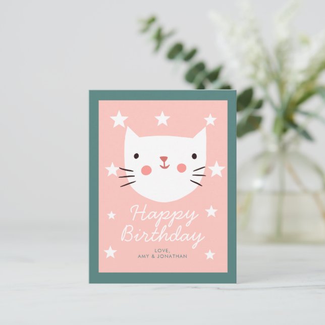 Carte Postale Cute Kitty Chat Joyeux Anniversaire (Debout devant)