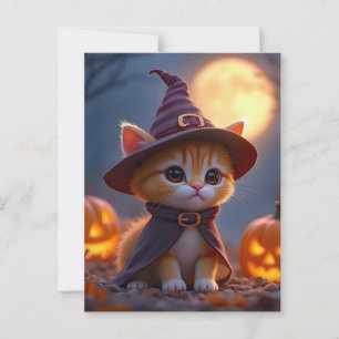 Carte Postale Cute kitty en costume de sorcière, Halloween