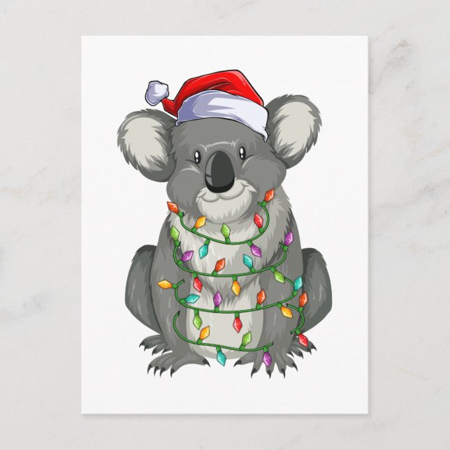 Carte Postale Cute koala aux lumières de Noël (Devant)
