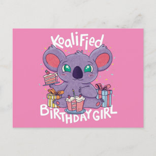 Carte Postale Cute Koala Ours Koalified Anniversaire fille rose