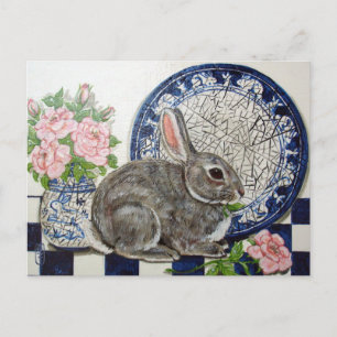 Carte Postale Cute Lapin Lapin Peinture Dedham Plate Floral Art