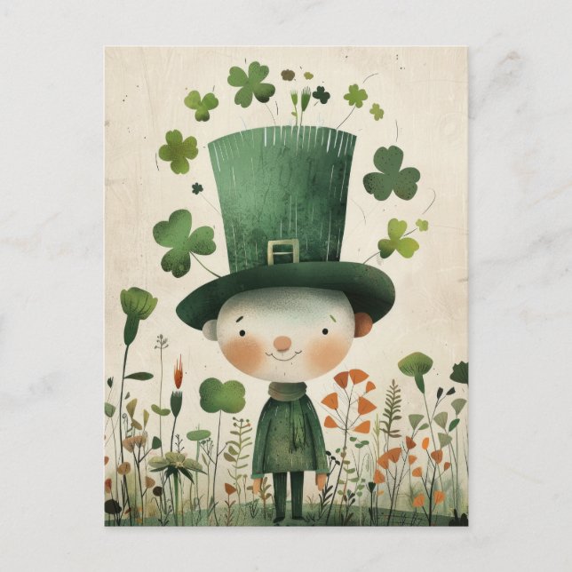 Carte Postale Cute Leprechaun Watercolor St. Patrick's Day  (Devant)