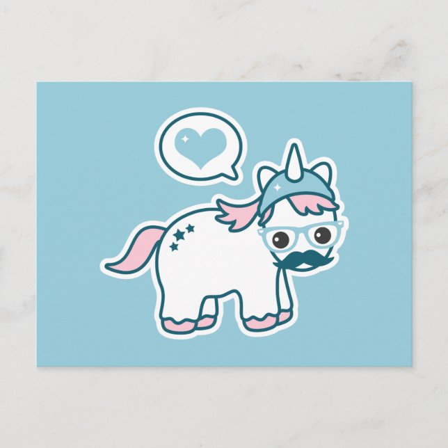 Carte Postale Cute licorne Nerd (Devant)