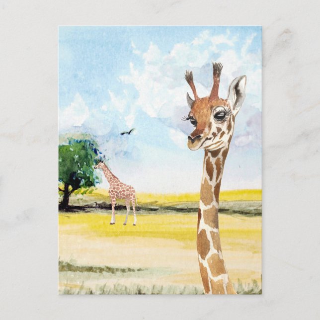 Carte Postale Cute Little Baby Giraffe Afrique Aquarelle (Devant)