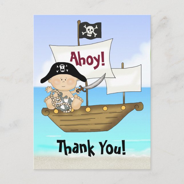 Carte Postale Cute Little Buccaneer Baby Boy Pirate Merci (Devant)