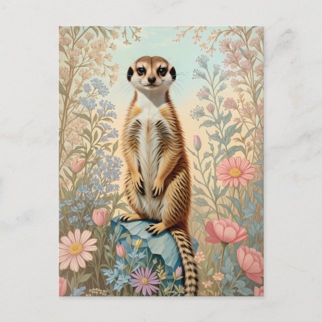 Carte Postale Cute Little Meerkat Pastel Floral (Devant)