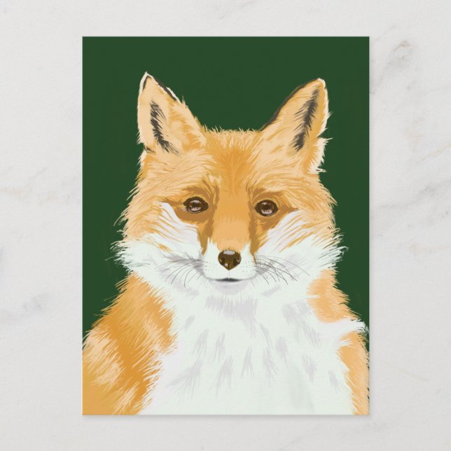 Carte Postale Cute Little Red Fox - transparent sur vert. (Devant)