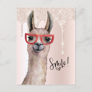 Carte Postale Cute Llama Girly Rose Parties scintillant Penser D