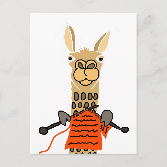 Carte Postale Cute Llama Knitting Cartoon (Devant)